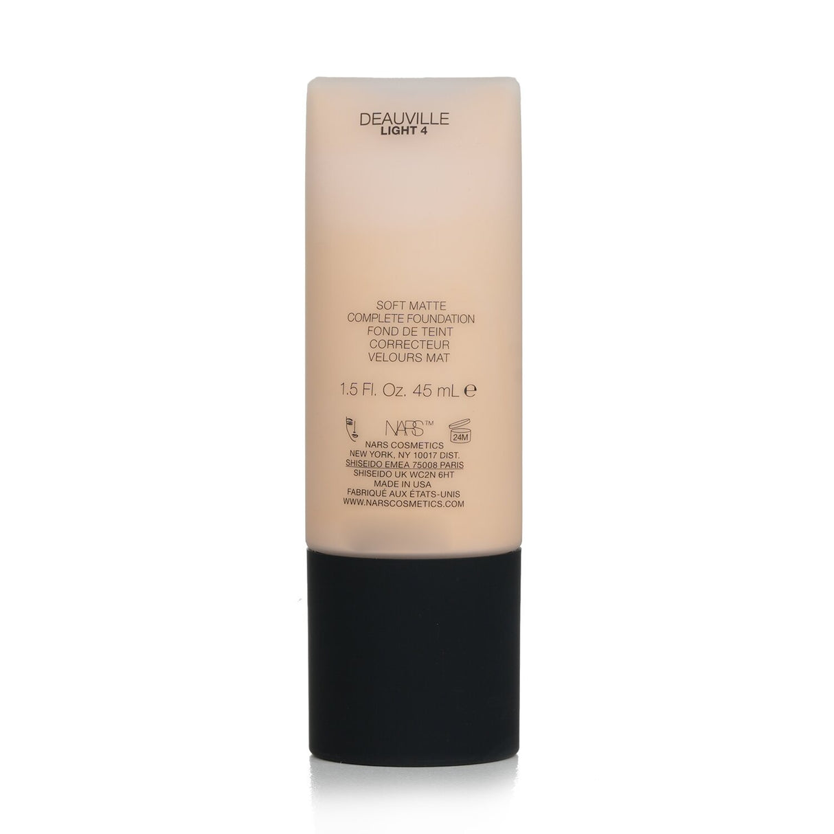 NARS Soft Matte Complete Foundation #Light 4 Deauville in 45ml, featuring a lightweight, full coverage matte finish for oily skin.