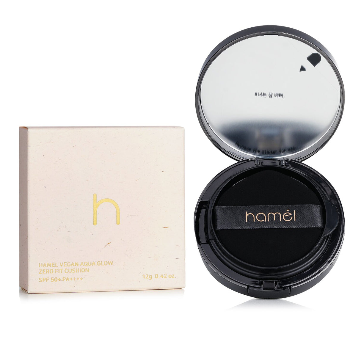 Hamel Vegan Aqua Glow Cushion SPF50 in #3 Beige, a hydrating, high-coverage foundation with a smooth, breathable finish.