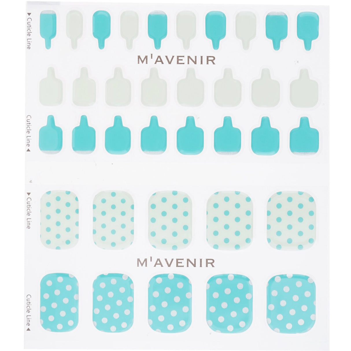 Mint cream dot patterned nail stickers in a 36-piece pack, designed for easy application and salon-quality shine.