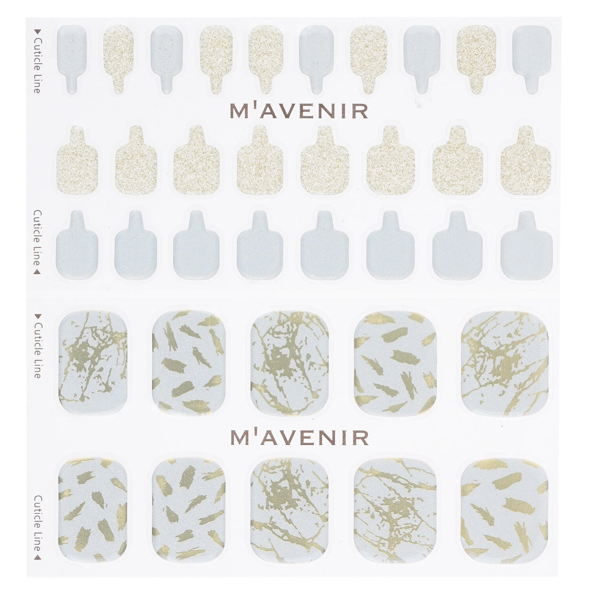 Mavenir Nail Stickers, #PowderOfGoldPedi - 36 patterned gel stickers for stunning salon-quality nail art at home.