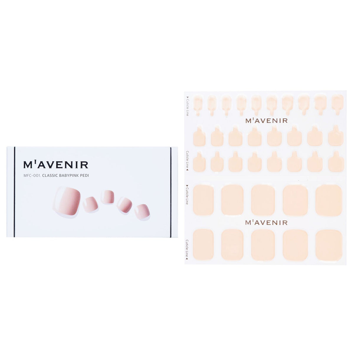 Nail sticker set in classic babypink, featuring 36 stylish designs for elegant manicures and pedicures at home.