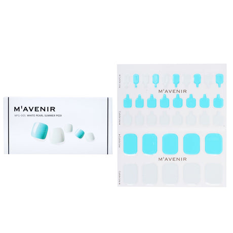 Mavenir White Pearl Summer Pedi nail stickers, 36 salon-quality designs, easy to apply, radiant luster, safe and animal-friendly.