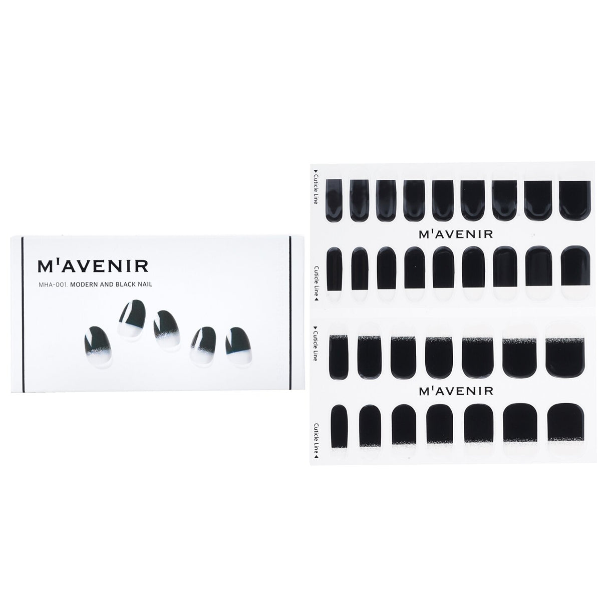 Black nail stickers featuring 32 modern designs made from real gel for effortless, salon-quality manicures at home.