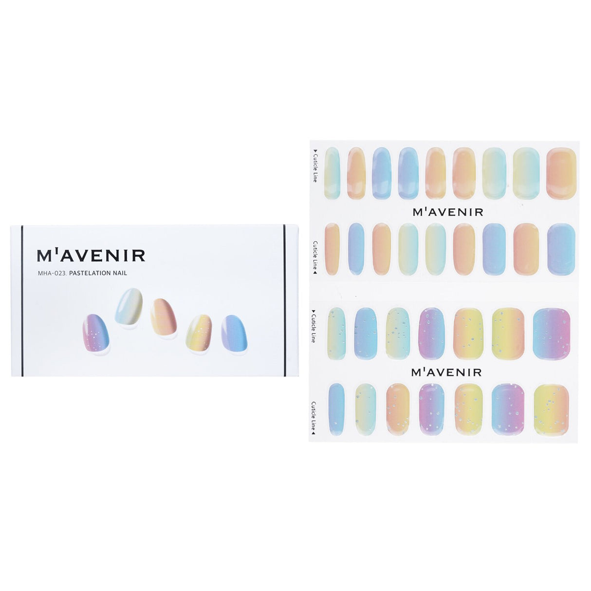 Pastelation Nail Stickers by Mavenir: 32pcs of salon-quality gel designs for vibrant, gap-free manicures. Safe and animal-friendly.