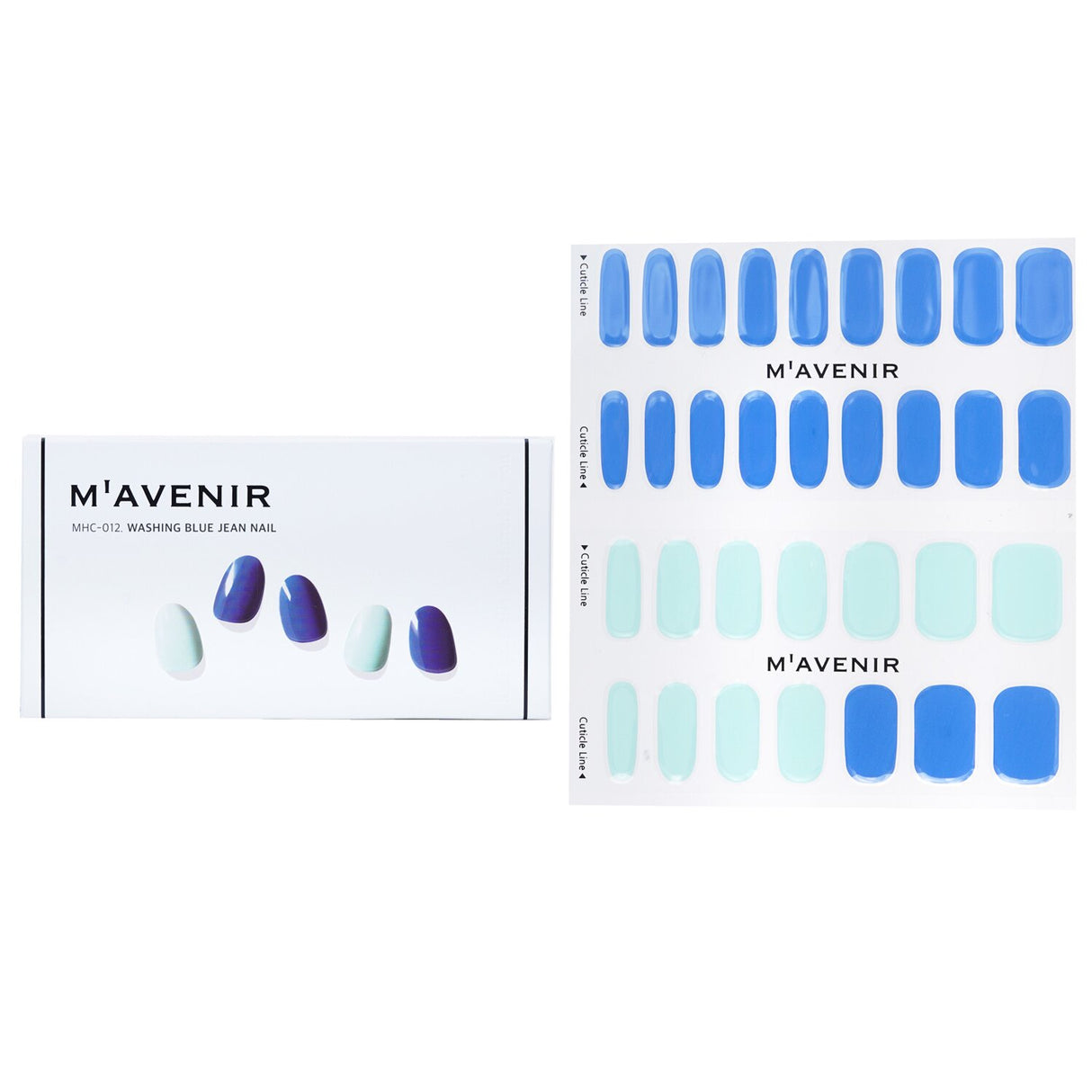 Mavenir blue jean nail stickers, 32pcs, offer trendy, salon-quality designs for effortless, chip-free nail art.