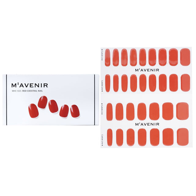 Mavenir Red Cocktail Nail Stickers pack featuring 32 high-quality designs for vibrant, salon-quality nail art at home.