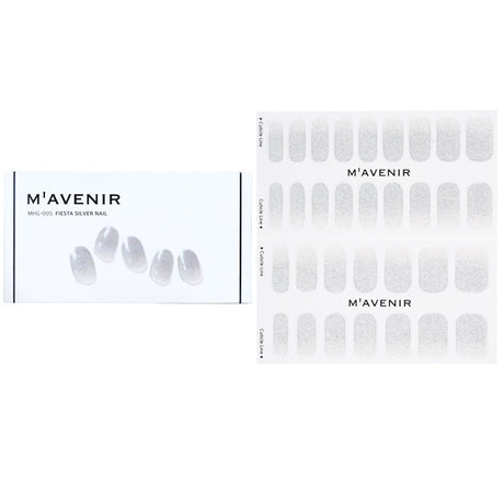 Grey Mavenir Nail Stickers in #Fiesta Silver, 32 salon-quality pieces for easy, stylish nail art application.