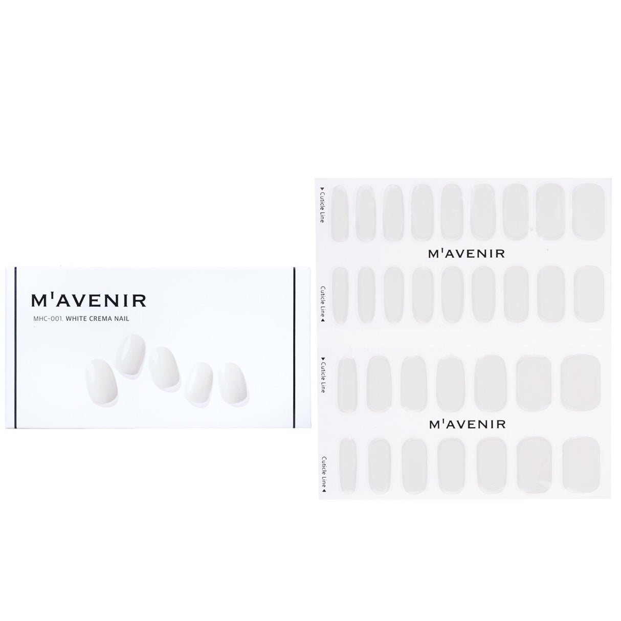 White Crema Nail Stickers by Mavenir, featuring 32 salon-grade designs for a flawless, easy nail art experience.