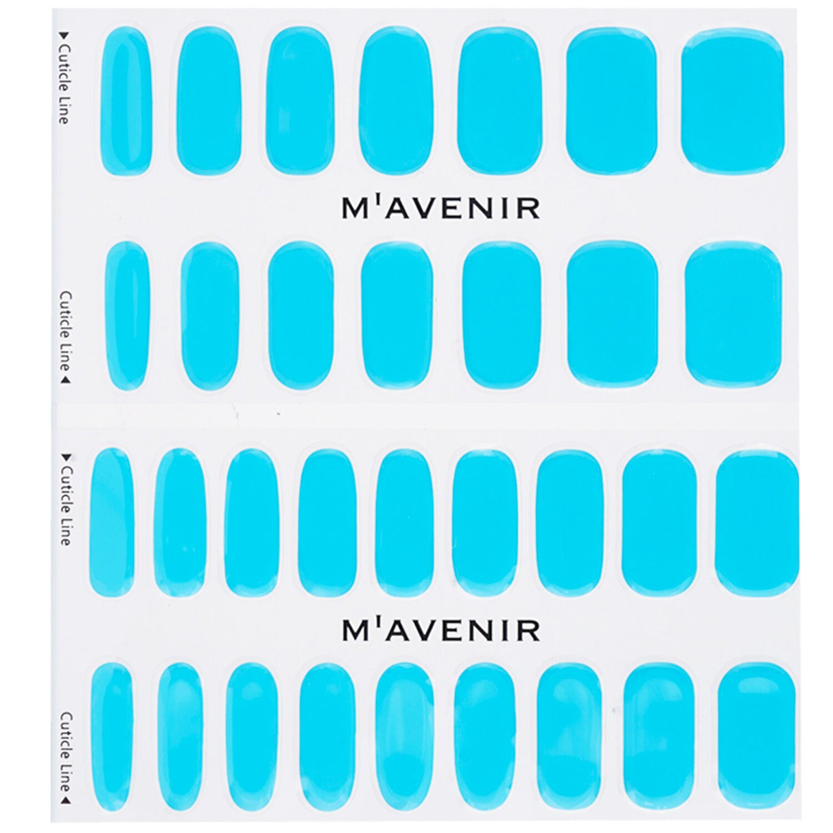 Salon-quality blue nail stickers set of 32, featuring vibrant mint designs that fit all nail shapes and sizes.