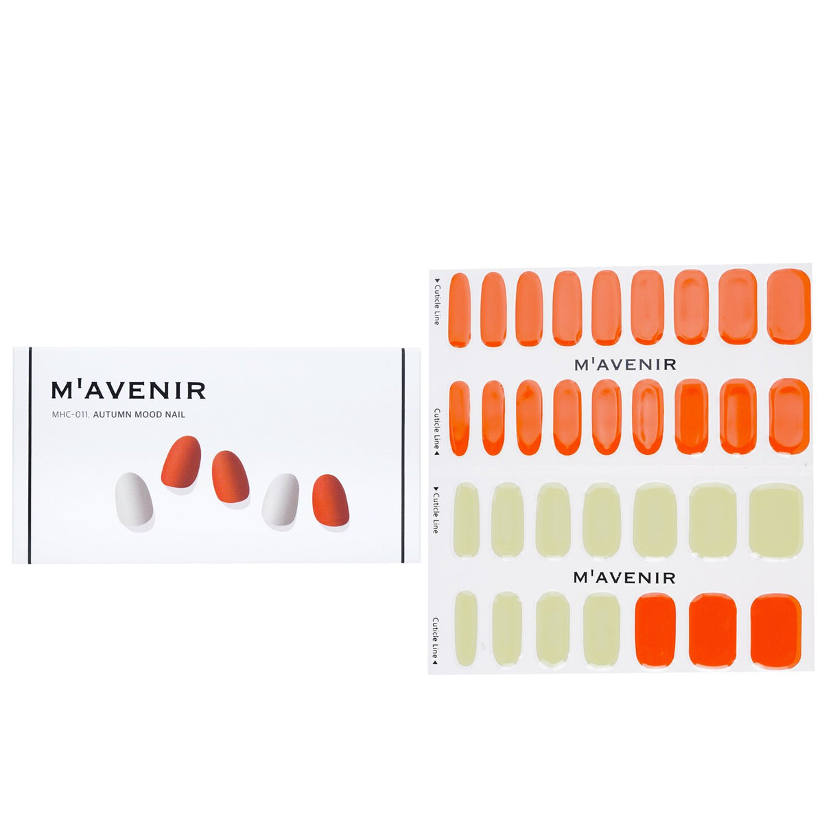 Vibrant orange nail art stickers for an autumn mood, feature 32 pieces with real gel for radiant, salon-quality nails.