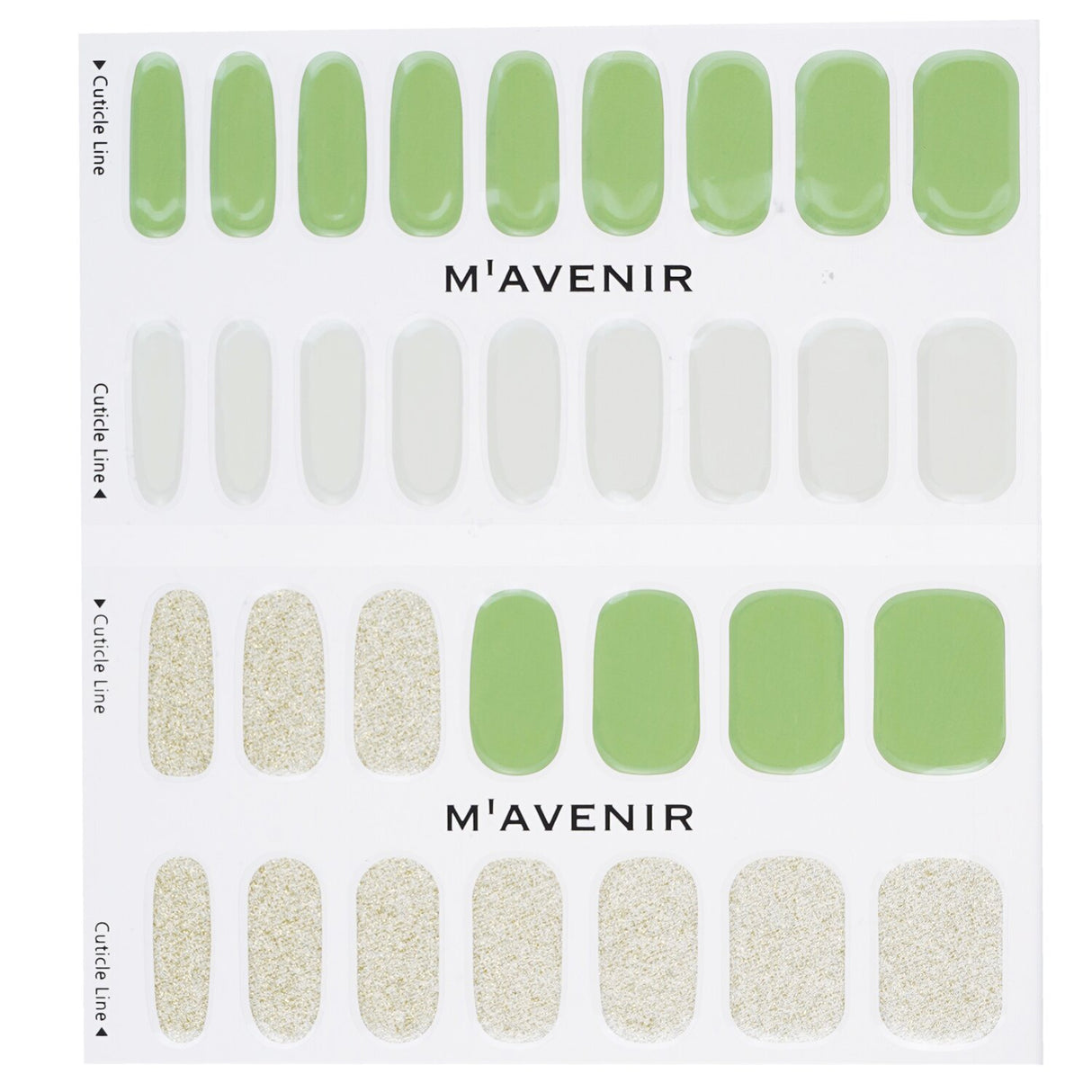 Mavenir Brillante Green Nail Stickers - 32 pieces offering radiant green nail art, safe for all nail sizes, easy to apply.