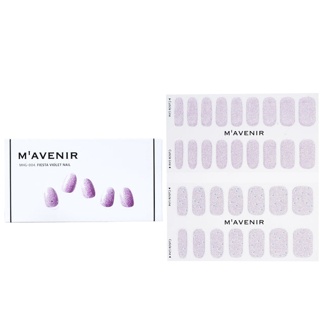 Mavenir Purple Nail Stickers in Fiesta Violet, 32 pieces; easy application, glossy finish, fits all nail shapes comfortably.