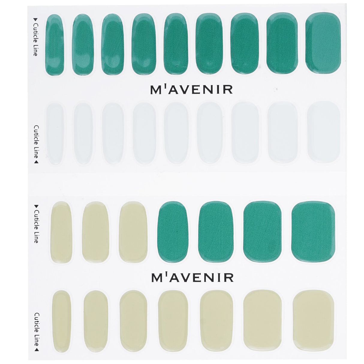 Mavenir Nail Sticker set in Deep Green features 32 chic, animal-friendly gel stickers for stunning, salon-quality nails.