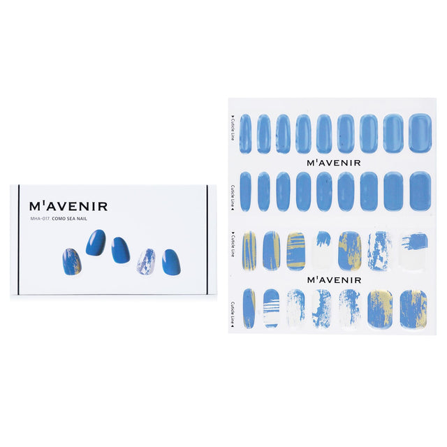 Mavenir Blue Nail Stickers - 32pcs for salon-quality nail art, featuring radiant gel finish and secure adherence for all shapes.