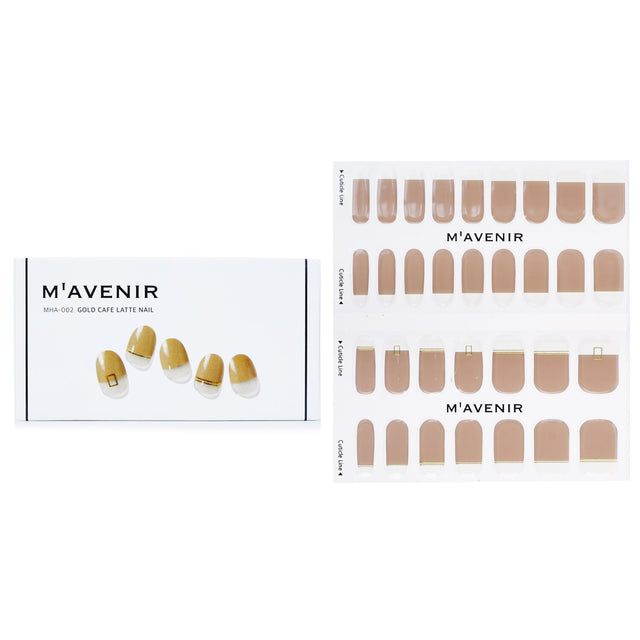 Mavenir Brown Nail Stickers featuring gold cafe latte design, 32 salon-quality stickers for stunning, easy manicures at home.