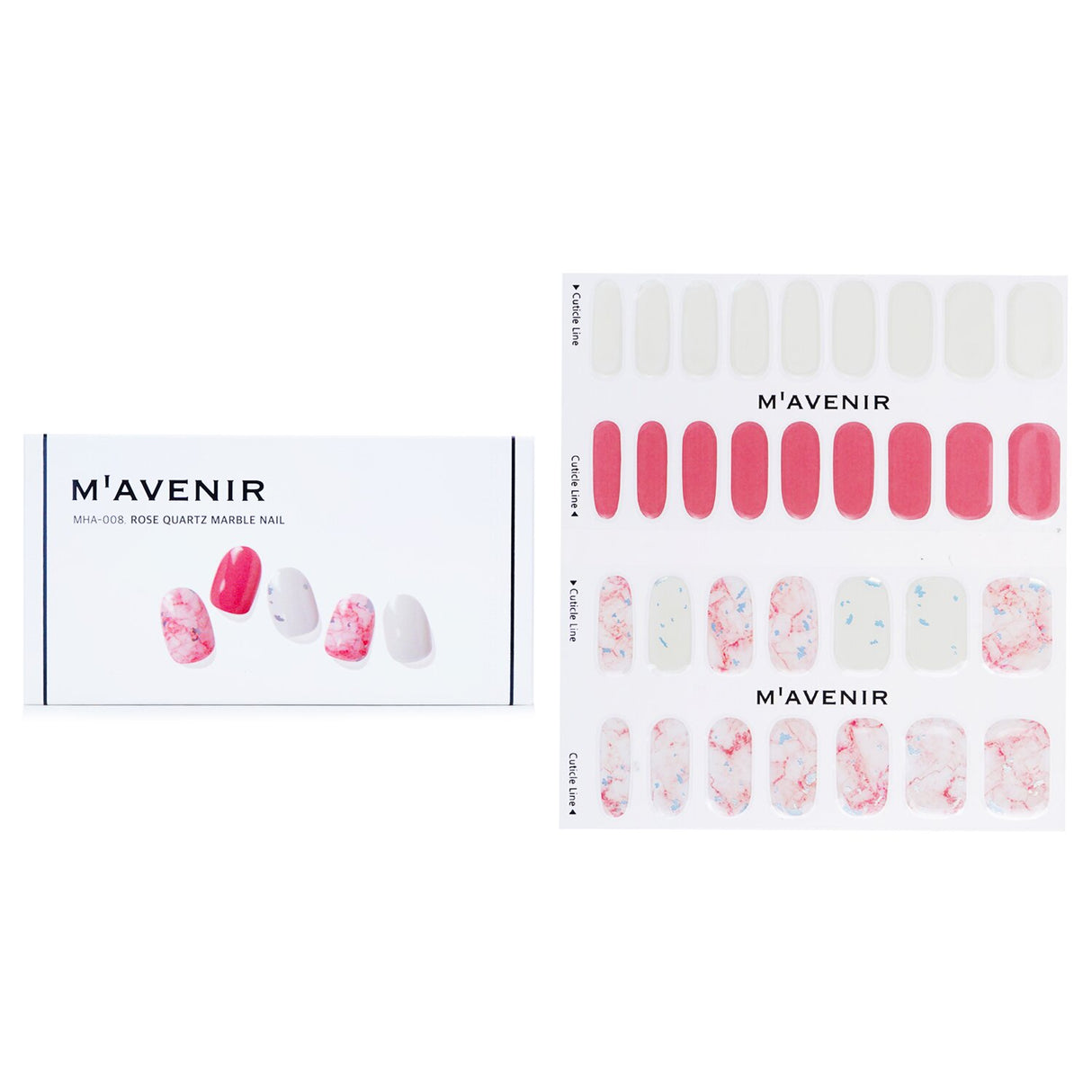 Mavenir Rose Quartz Marble Nail Stickers in pink, 32 premium pieces for effortless, salon-quality manicures at home.