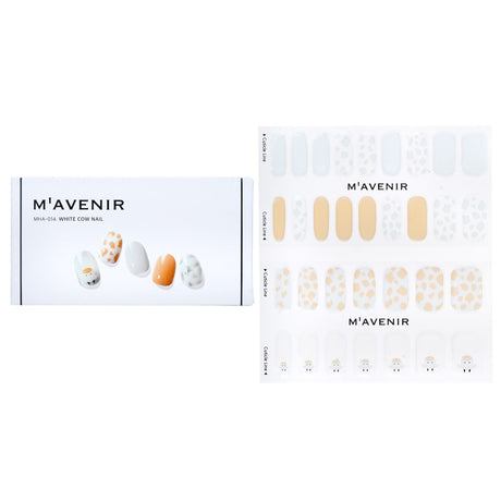 White Cow Nail Stickers by Mavenir featuring 32 salon-quality designs, perfect for effortless, stylish nail art at home.