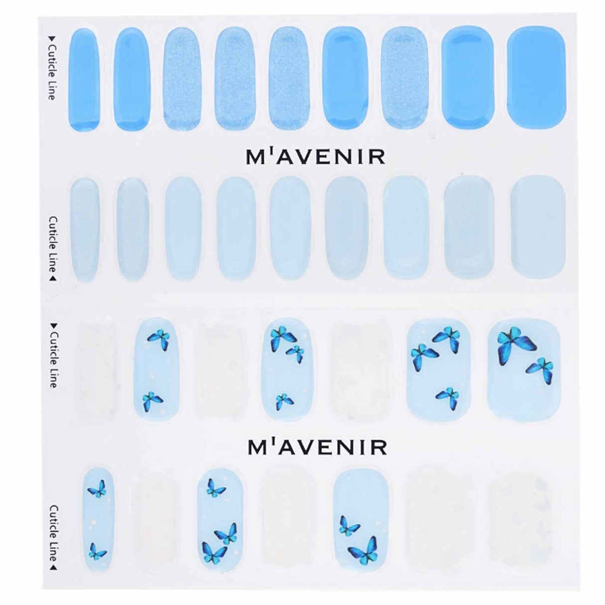 Mavenir Blue Mariposa Nail Stickers, 32 pieces, deliver salon-quality nail art with vibrant luster and easy application.