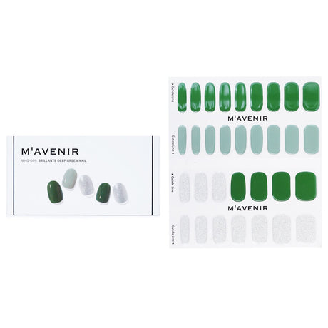 Deep green nail stickers from Mavenir, 32 pieces, ideal for salon-quality nail art with radiant luster and comfortable fit.