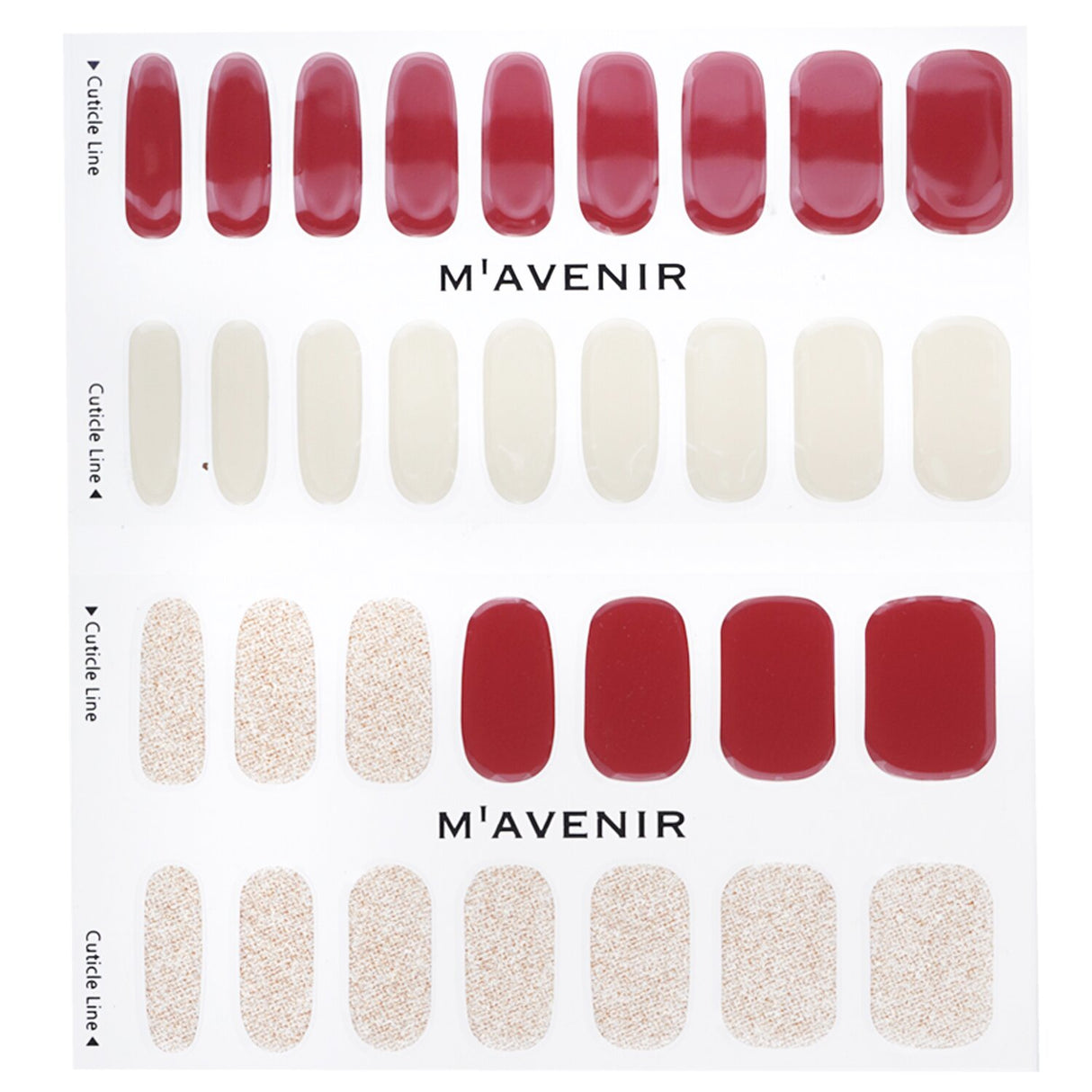 Mavenir Brillante Burgundy Nail Stickers in red, 32 pieces for salon-quality, easy application and radiant finish at home.