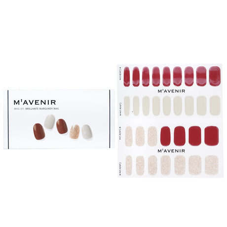 Mavenir Brillante Burgundy Nail Stickers in red, featuring 32 pieces for effortless salon-quality manicures at home.