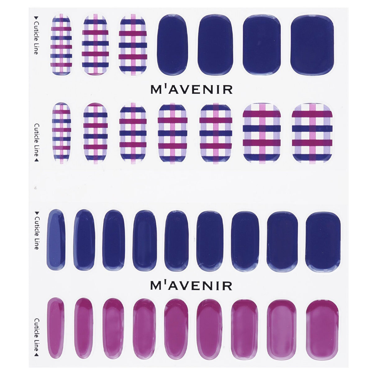 Gingham check purple nail stickers, 32-piece set, offering salon-quality nail art with radiant luster and easy application.