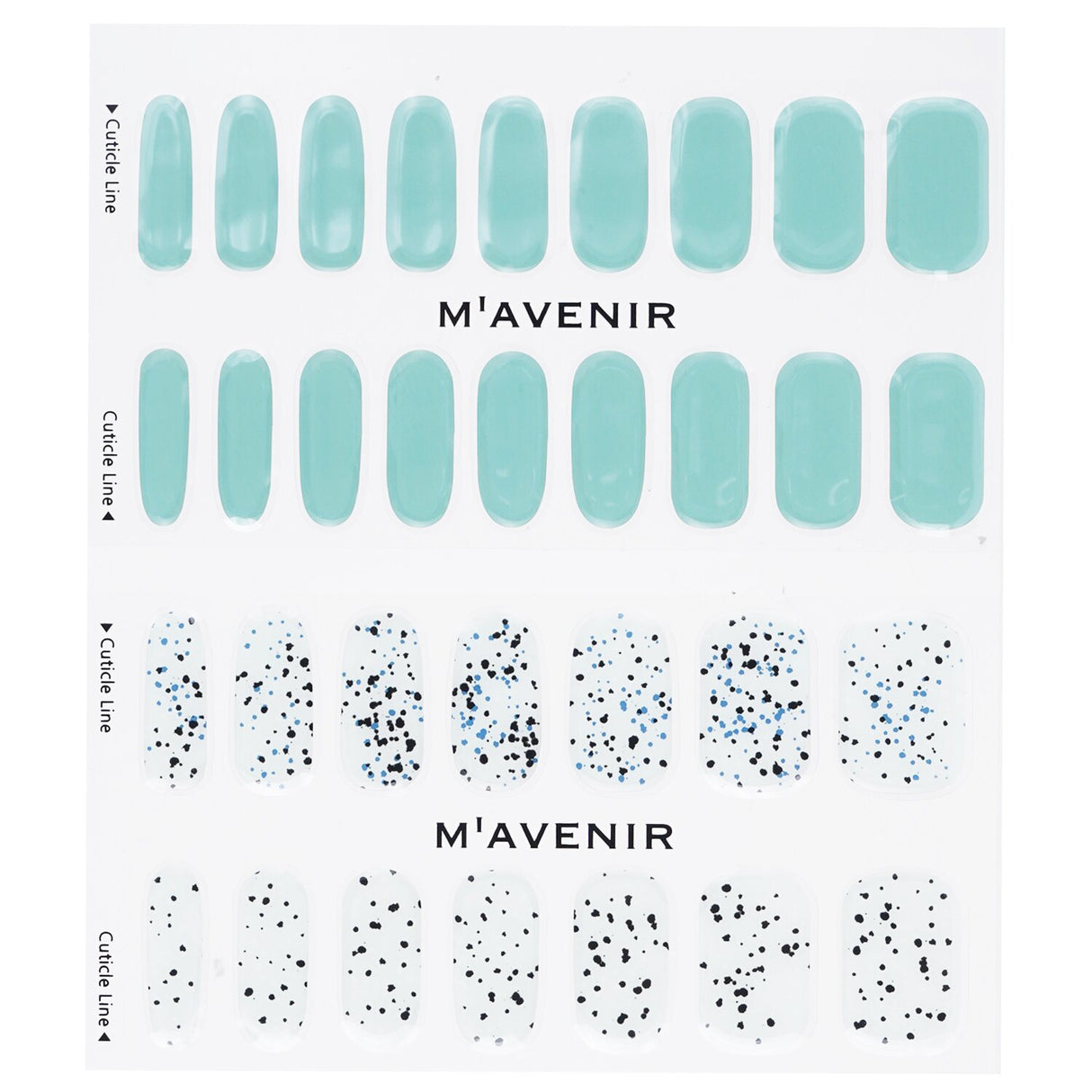 Mavenir blue nail stickers with tinted green design, 32pcs for vibrant, salon-quality nail art at home.