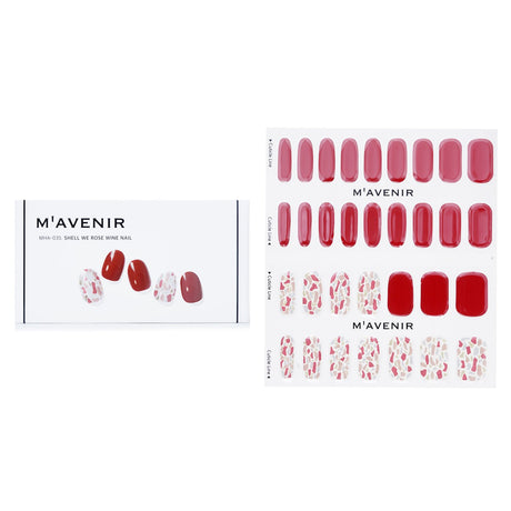 Mavenir's red nail stickers in rose wine design, 32pcs, offer salon-quality nail art for all sizes, easy to apply at home.