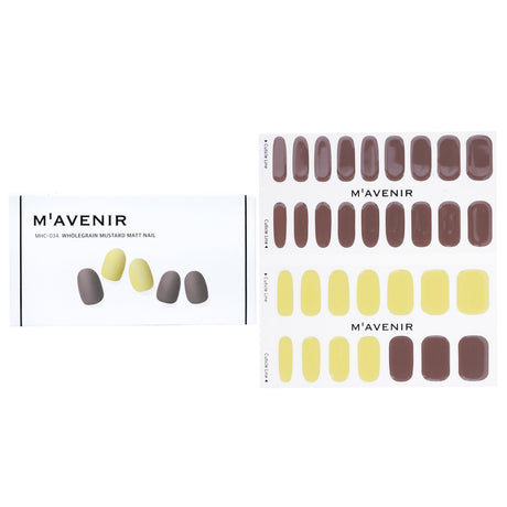 Wholegrain Mustard Matt Nail Stickers by Mavenir, featuring 32 assorted pieces for stylish, salon-quality nail designs.