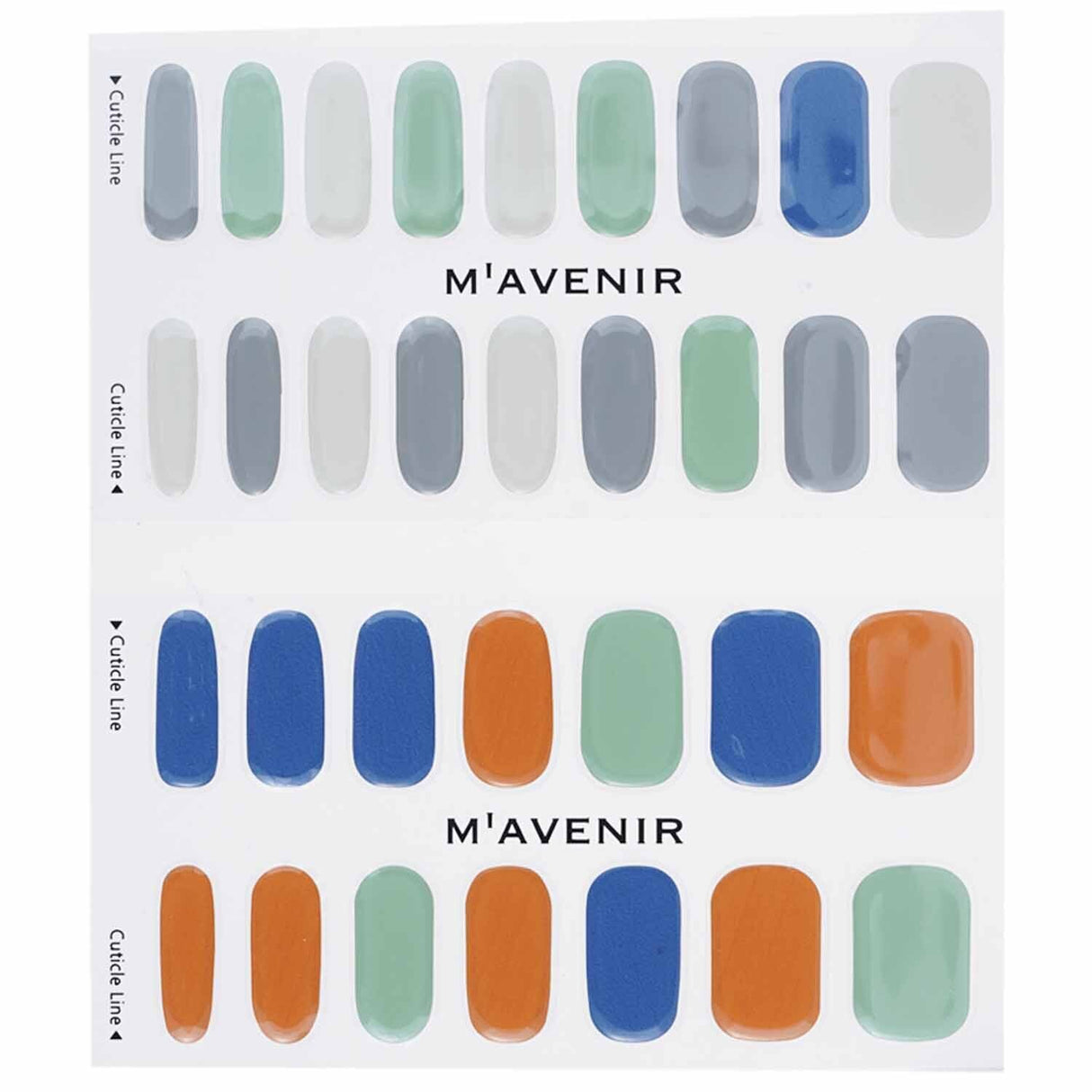 Colorful Mavenir nail stickers inspired by desert hues, designed for all nail sizes, offering easy application and a glamorous finish.