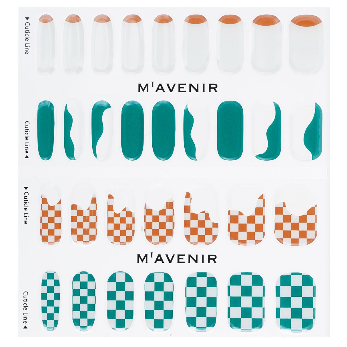 Mavenir Wave Checkerboard Nail Stickers - 32 pieces of vibrant, salon-quality patterned nail art for easy, at-home application.