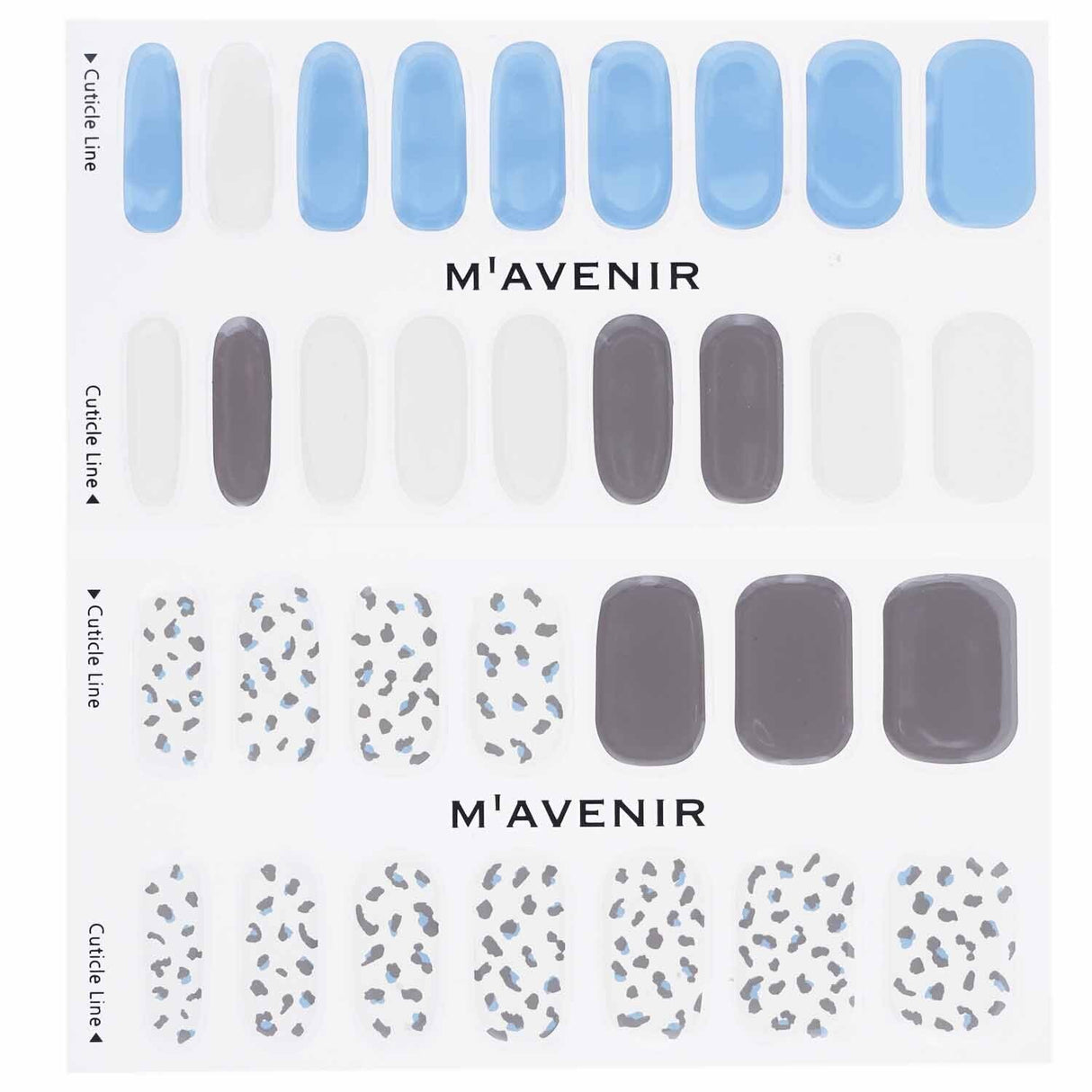 Mavenir Cream Blue Leopardo Nail Stickers, 32 stylish decals for chic, salon-quality nail art at home.