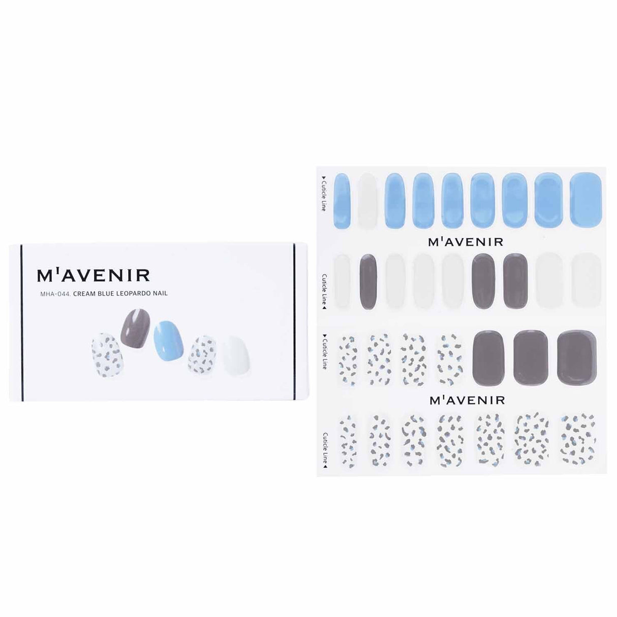 Mavenir Cream Blue Leopardo Nail Stickers - 32 chic patterned decals for instant glam and salon-quality nails at home.