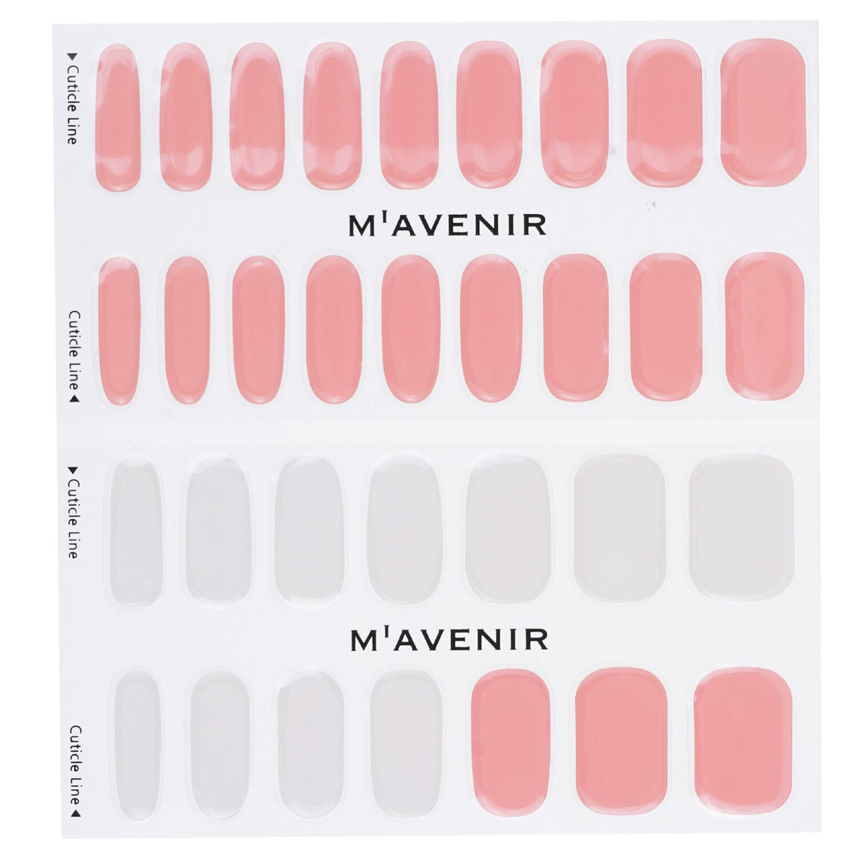 Pink nail stickers by Mavenir, featuring 32 salon-quality designs for easy application and a flawless finish.