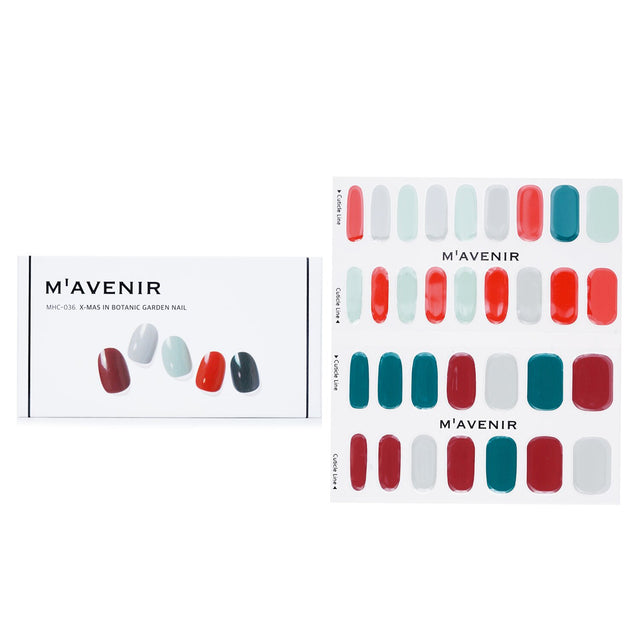 Mavenir Nail Stickers in festive designs for an easy, stylish manicure, featuring 32 radiant, animal-friendly gel stickers.