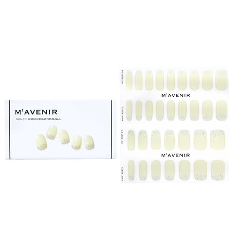 Mavenir White Nail Sticker set featuring 32 Lemon Cream Fiesta designs for salon-quality at-home manicures.