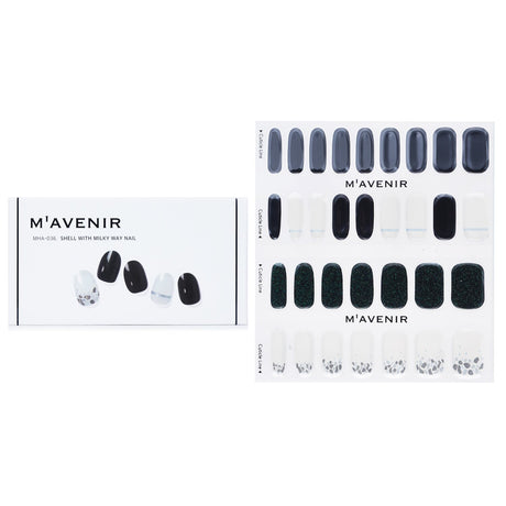 Black nail art stickers by Mavenir featuring the Milky Way design, perfect for stylish, effortless nail transformations.