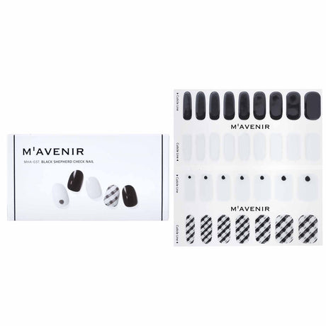 Mavenir Nail Sticker in White, #Black Shepherd Check design, 32 premium stickers for easy, salon-quality nail art at home.