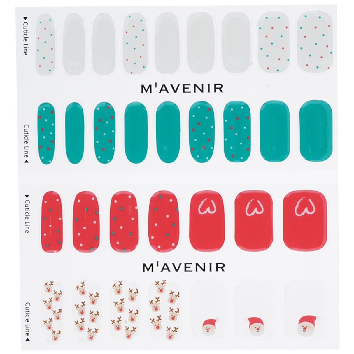 Mavenir Nail Stickers featuring the #LovelyDeerSanta design, vibrant festive art for stylish manicures, 32 pieces.