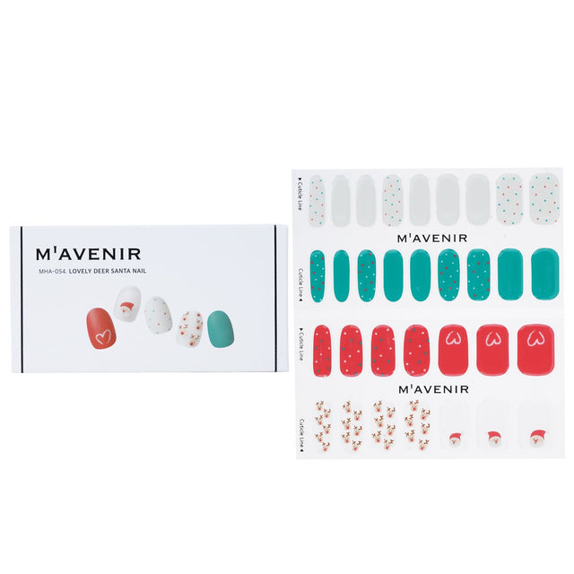 Mavenir assorted nail stickers featuring #LovelyDeerSanta design, 32 pieces for festive, salon-quality nail art.