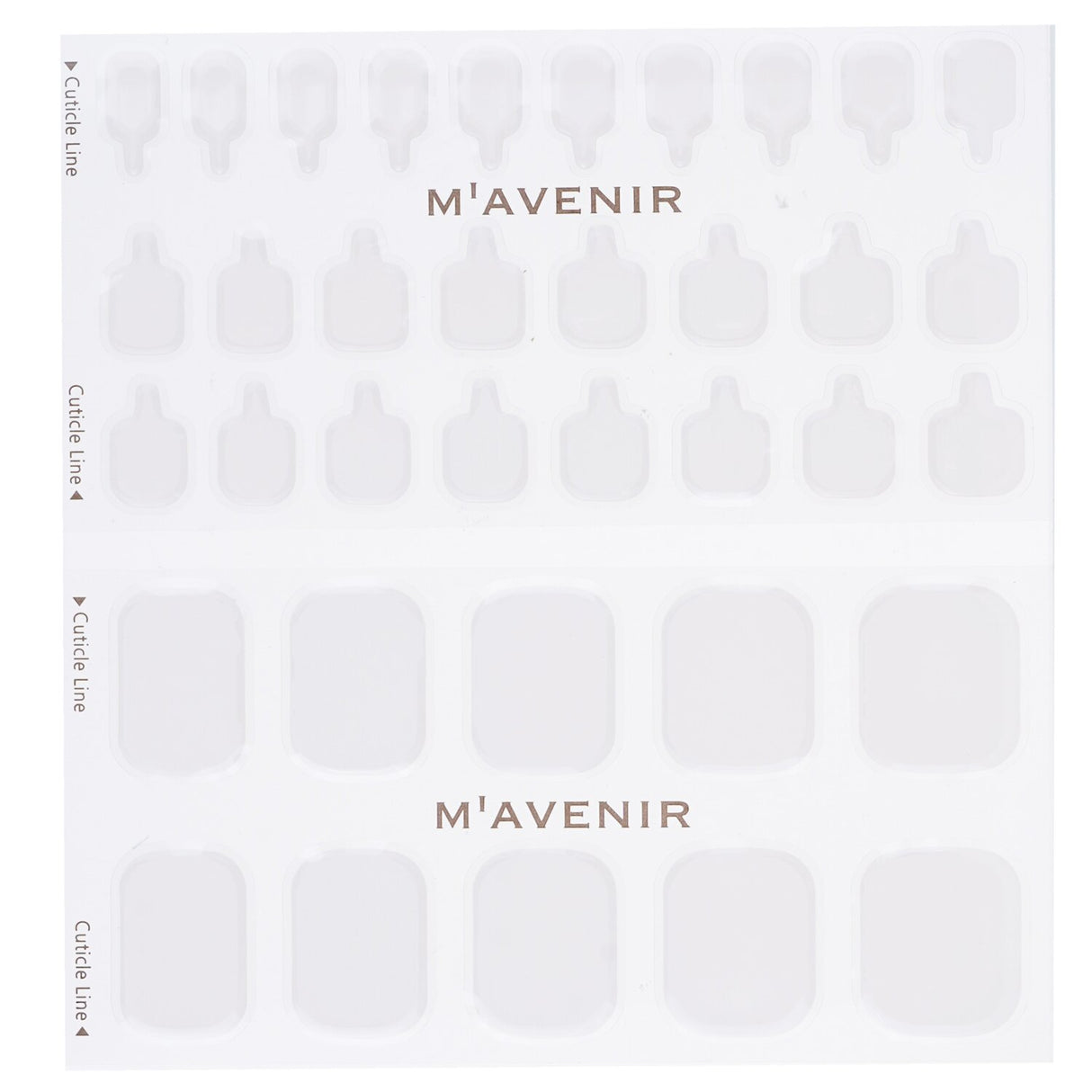 White nail stickers from Mavenir, 36pcs, featuring radiant gel finish, easy application, and diverse trendy designs.