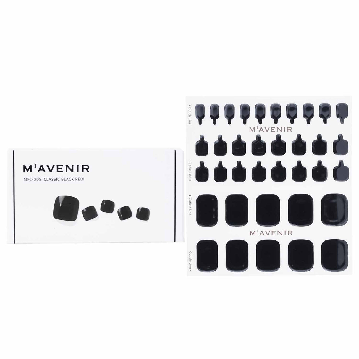 Mavenir Classic Black Pedi Nail Stickers, 36pcs, for salon-quality nail art with a smooth, radiant finish.