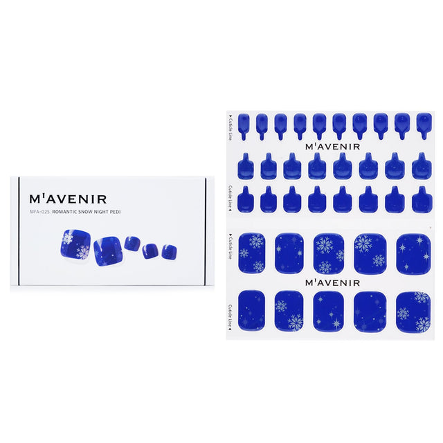 Blue nail art stickers by Mavenir, featuring 36 designs for a romantic snow night pedi with radiant gel finish.