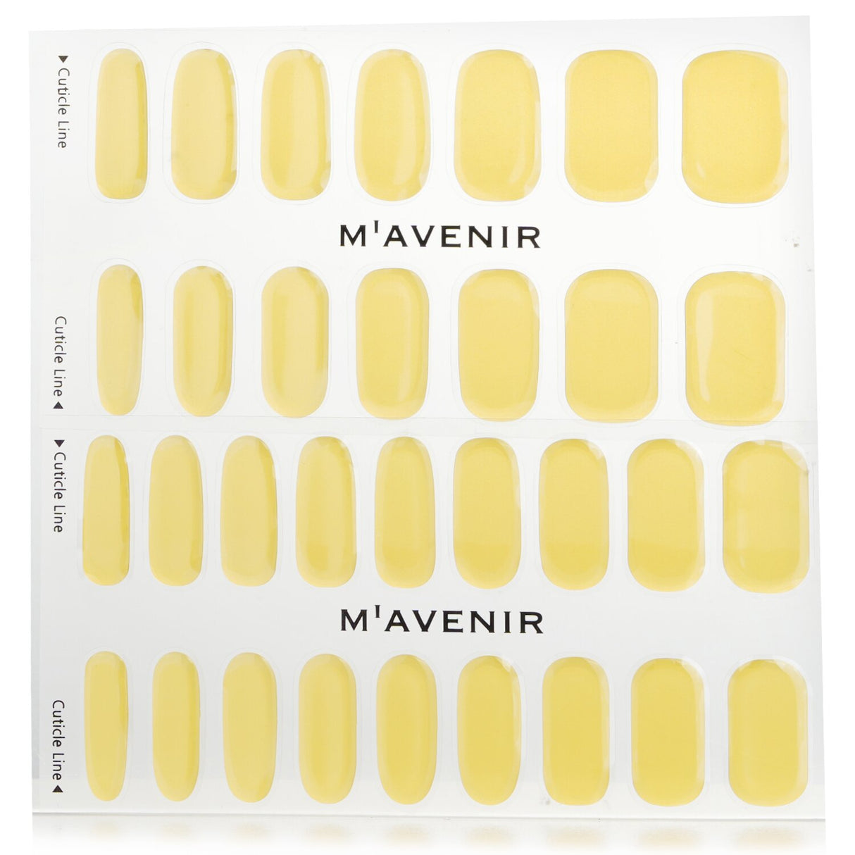 Mavenir Nutty Yellow Nail Stickers - 32 stylish, animal-friendly nail art stickers that shine brilliantly in natural light.