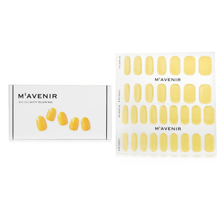 Bright Nutty Yellow nail stickers in a set of 32, featuring radiant luster and seamless adherence for stunning nail art.