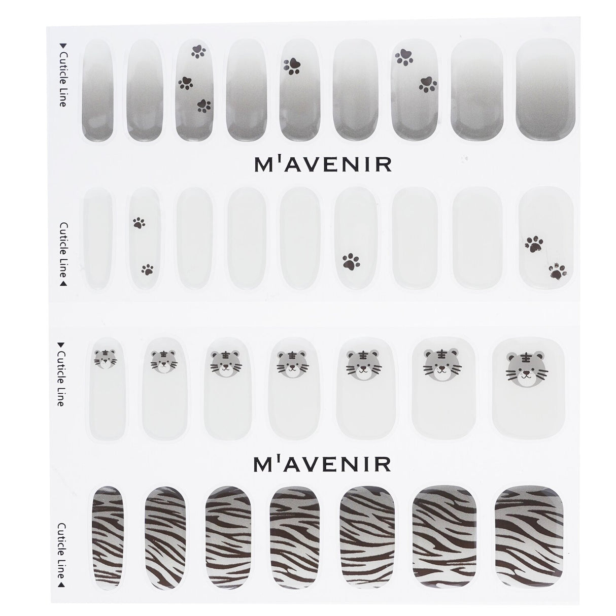 Mavenir Tiger Punch Nail Stickers - 32 patterned, glossy nail art stickers for easy, salon-quality manicures at home.