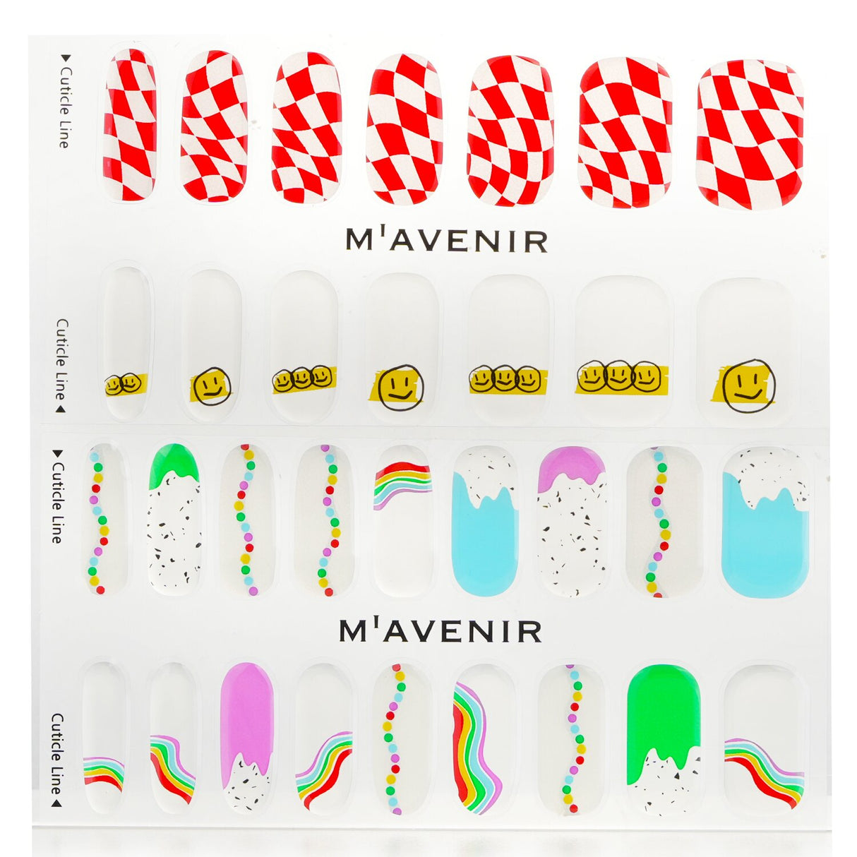 Patterned nail stickers in vibrant colors, 32 pieces, designed for easy application and a flawless manicure at home.