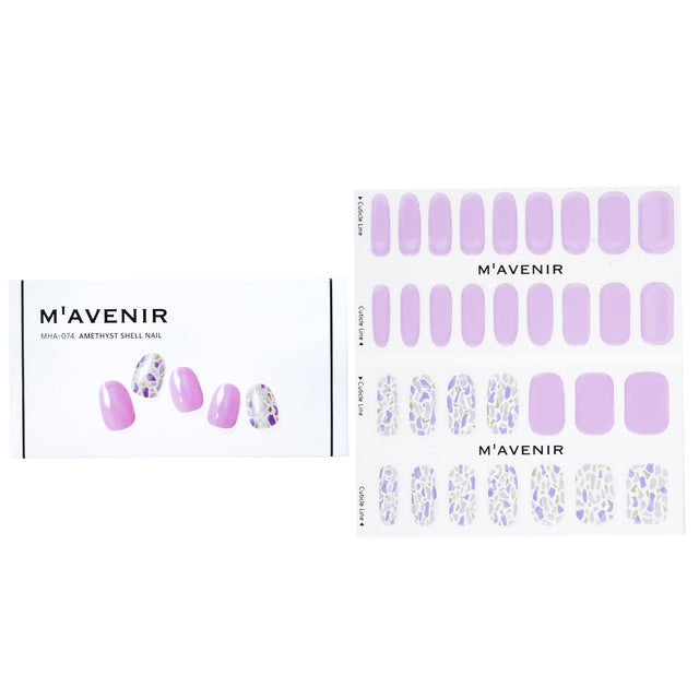 Mavenir Amethyst Shell Nail Stickers in purple, 32 pieces; salon-quality with radiant luster and perfect fit for all nails.