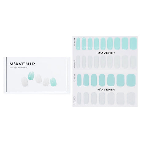 Colorful Mavenir nail stickers with radiant gel finish, perfect for quick nail art at home; 32 assorted designs included.