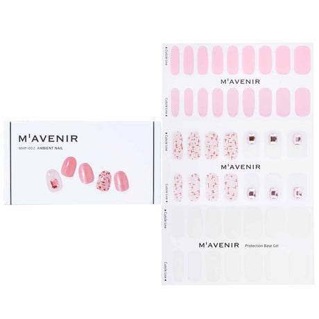 Pink nail stickers from Mavenir, 32 salon-quality designs that shine under light and fit all nail shapes perfectly.